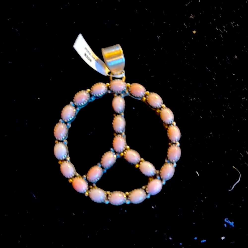 Elegant Pink Opal Peace Sign Pendant